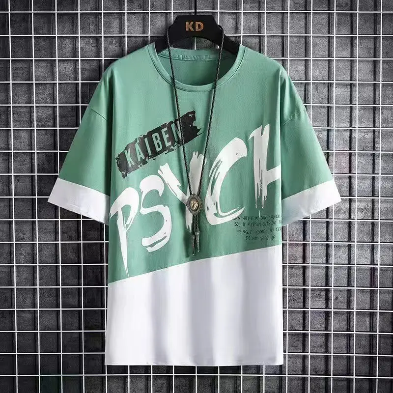 Summer New Short-sleeved T-shirt Boys Green White Slim Fit - Image 2