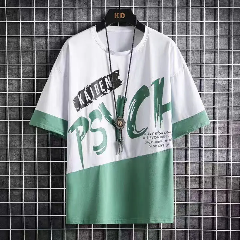 Summer New Short-sleeved T-shirt Boys Green White Slim Fit - Image 3