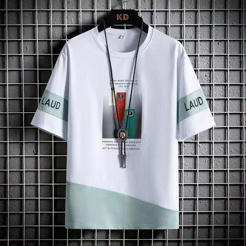 Summer New Short-sleeved T-shirt Boys Green White Slim Fit - Image 5