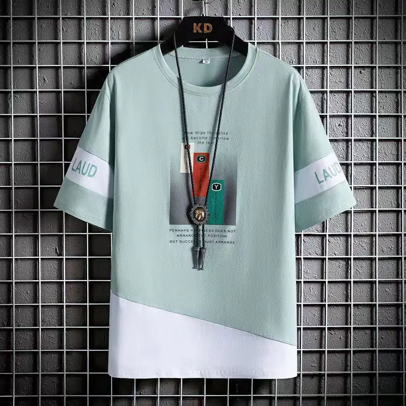 Summer New Short-sleeved T-shirt Boys Green White Slim Fit - Image 6