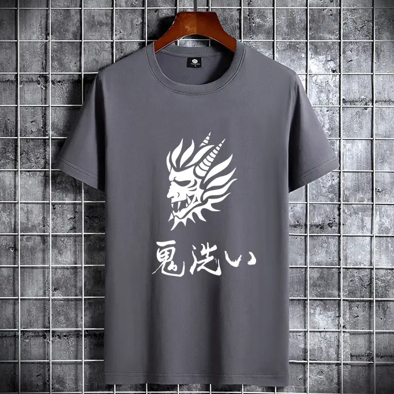 Men Cotton Short Sleeve T-Shirt Light Blue with Dragon Print - Image 10