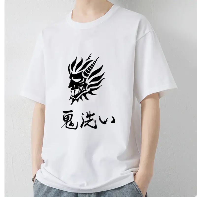 Men Cotton Short Sleeve T-Shirt Light Blue with Dragon Print — feature 2