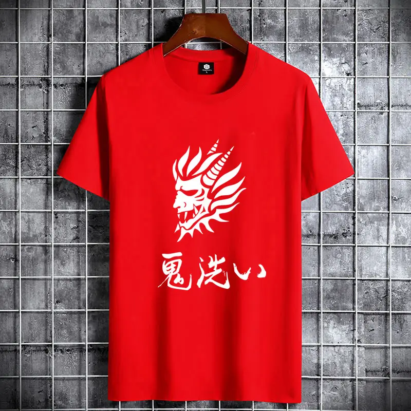 Men Cotton Short Sleeve T-Shirt Light Blue with Dragon Print — feature 4