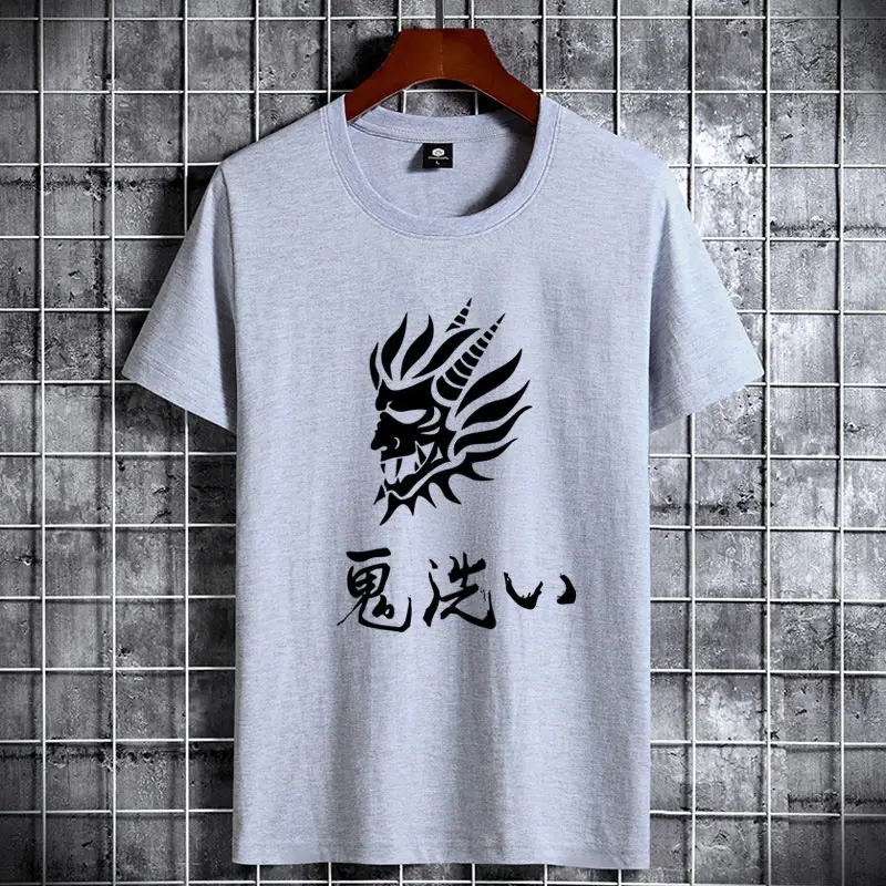 Men Cotton Short Sleeve T-Shirt Light Blue with Dragon Print — feature 8