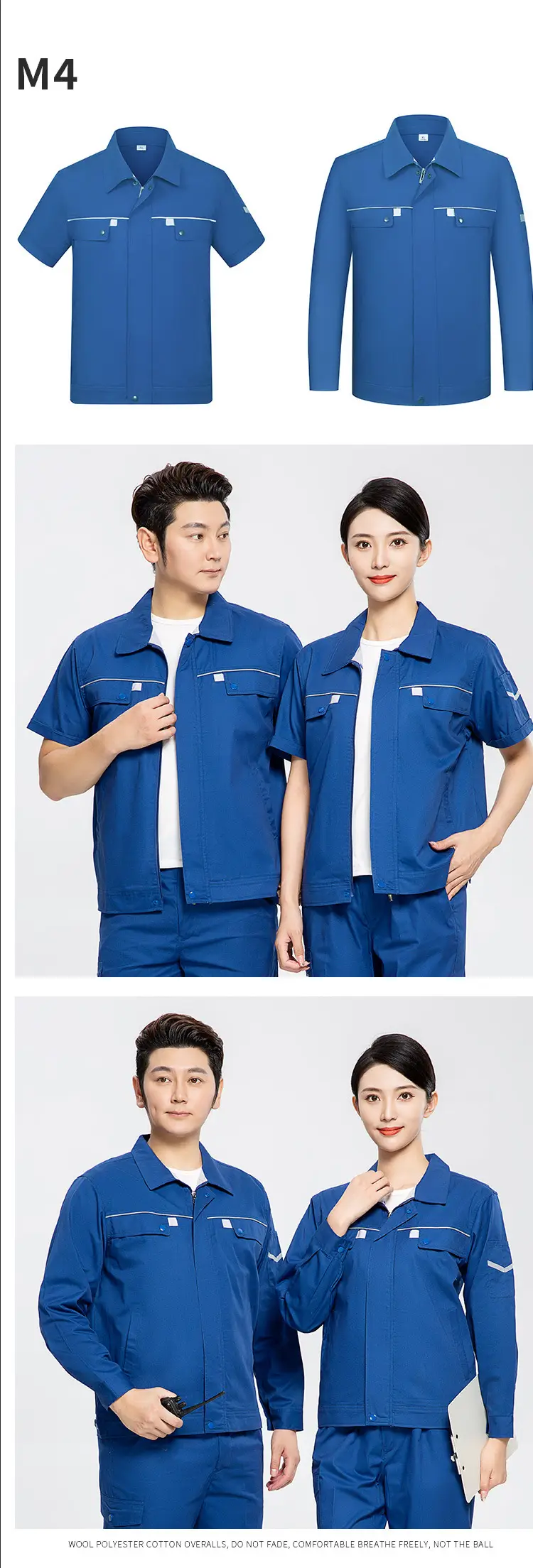 Men & Women Blue Auto Repair Work Suit Set — feature 13