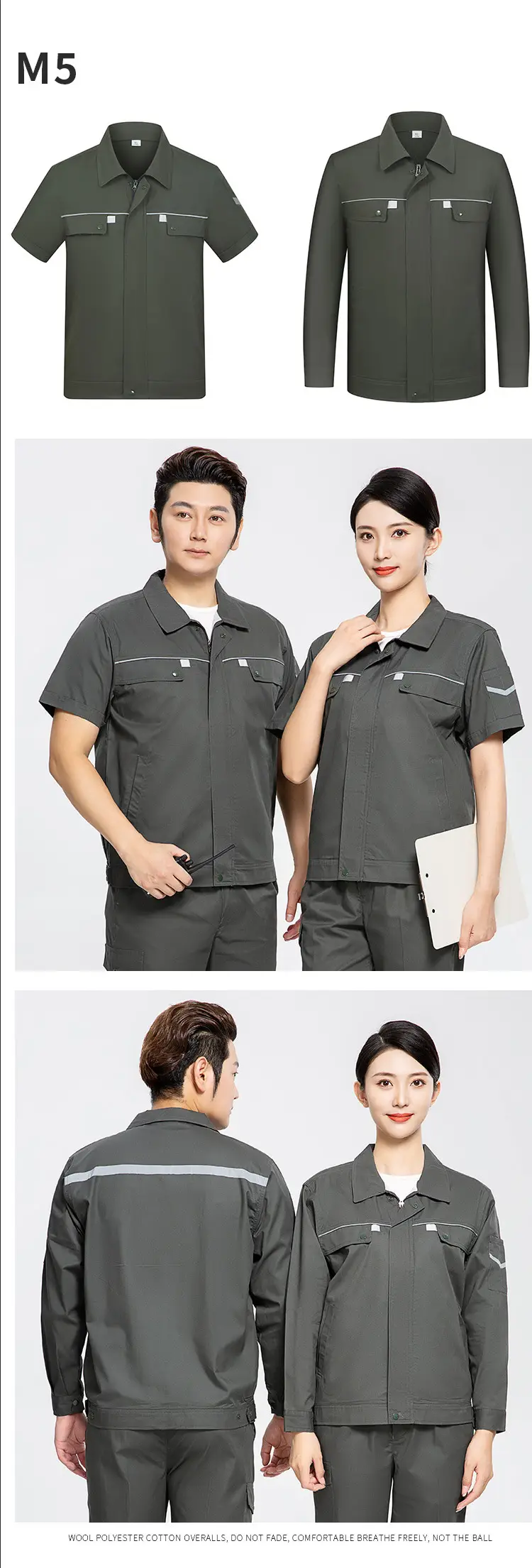 Men & Women Blue Auto Repair Work Suit Set — feature 14