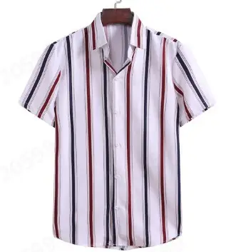 Men Striped Collar Short Sleeve Shirt Beige Brown - Image 11