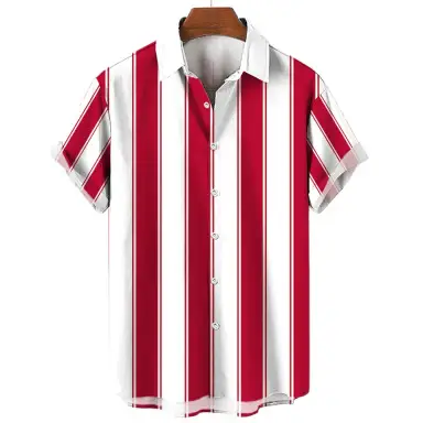 Men Striped Collar Short Sleeve Shirt Beige Brown - Image 12