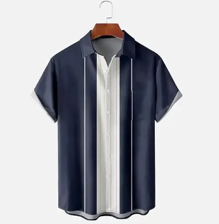 Men Striped Collar Short Sleeve Shirt Beige Brown - Image 15