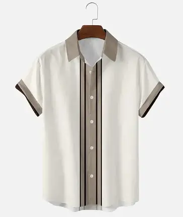 Men Striped Collar Short Sleeve Shirt Beige Brown - Image 16
