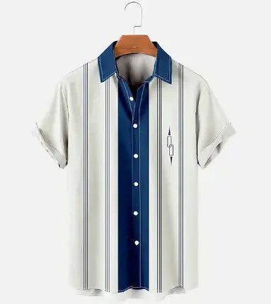 Men Striped Collar Short Sleeve Shirt Beige Brown - Image 17