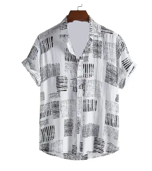 Men Striped Collar Short Sleeve Shirt Beige Brown - Image 18