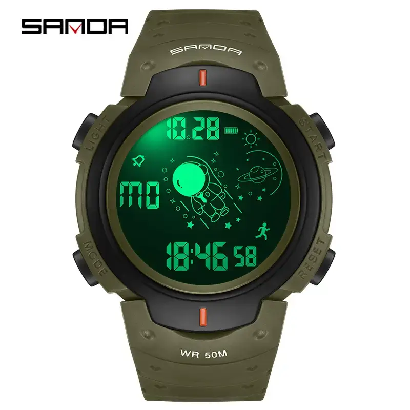 Sanda Astronaut Digital Watch 60m WR Olive Green - Image 13