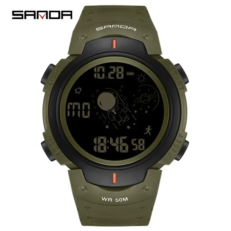 Sanda Astronaut Digital Watch 60m WR Olive Green - Image 3