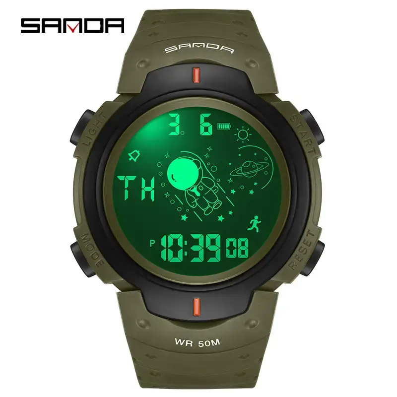 Sanda Astronaut Digital Watch 60m WR Olive Green - Image 4