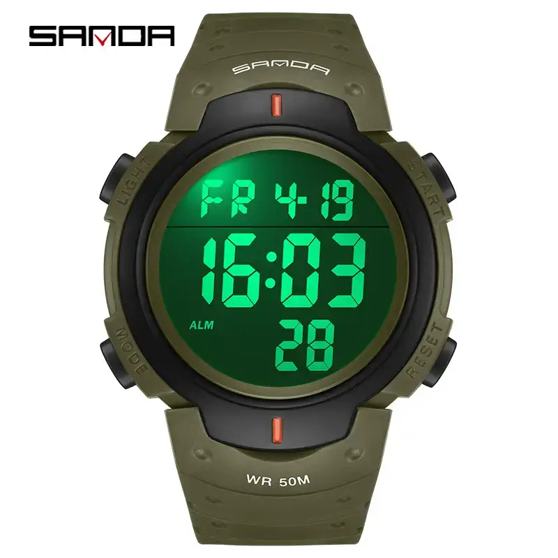 Sanda Astronaut Digital Watch 60m WR Olive Green - Image 8