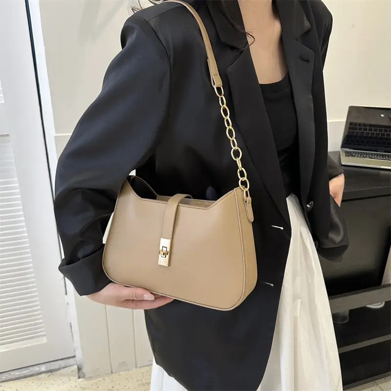Women's Niche Design Crossbody Bag Solid Beige 2023 - Image 7