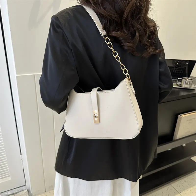Women's Niche Design Crossbody Bag Solid Beige 2023 - Image 8