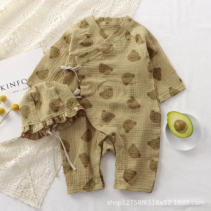 Baby Cotton Long Sleeve Jumpsuit Set with Heart Print - Image 2