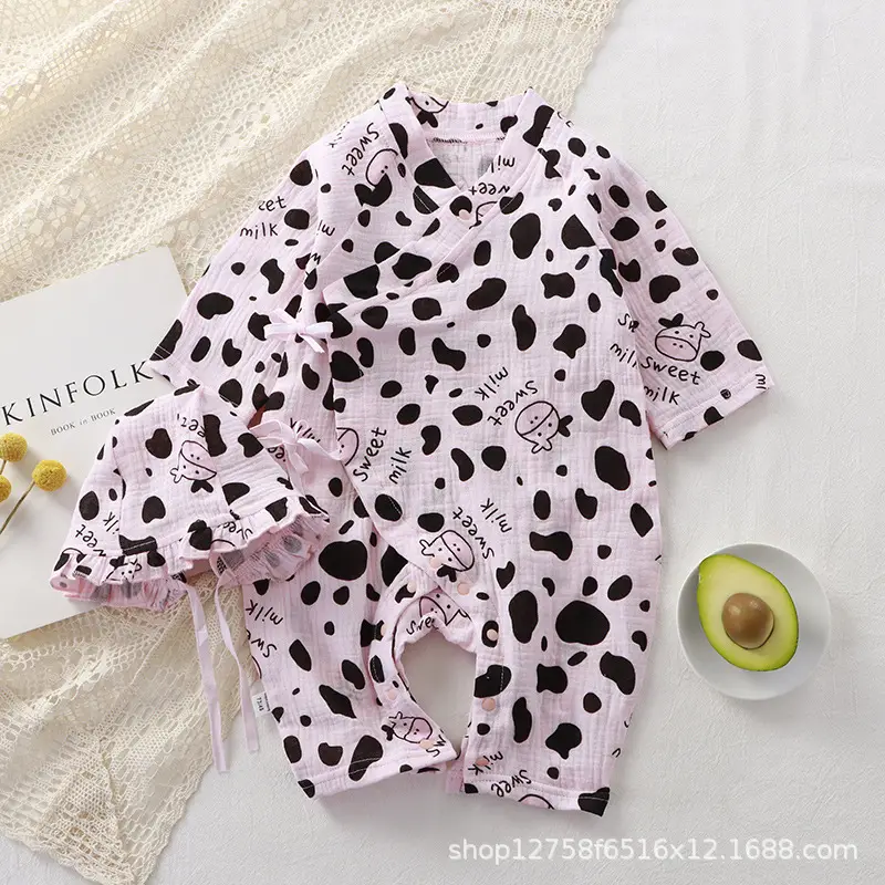 Baby Cotton Long Sleeve Jumpsuit Set with Heart Print - Image 4