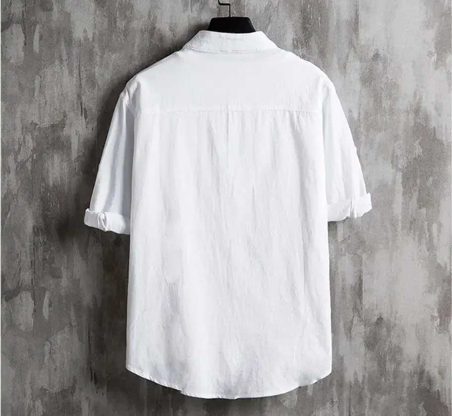 Men Linen Collar Shirt Black Half Sleeve Loose Fit