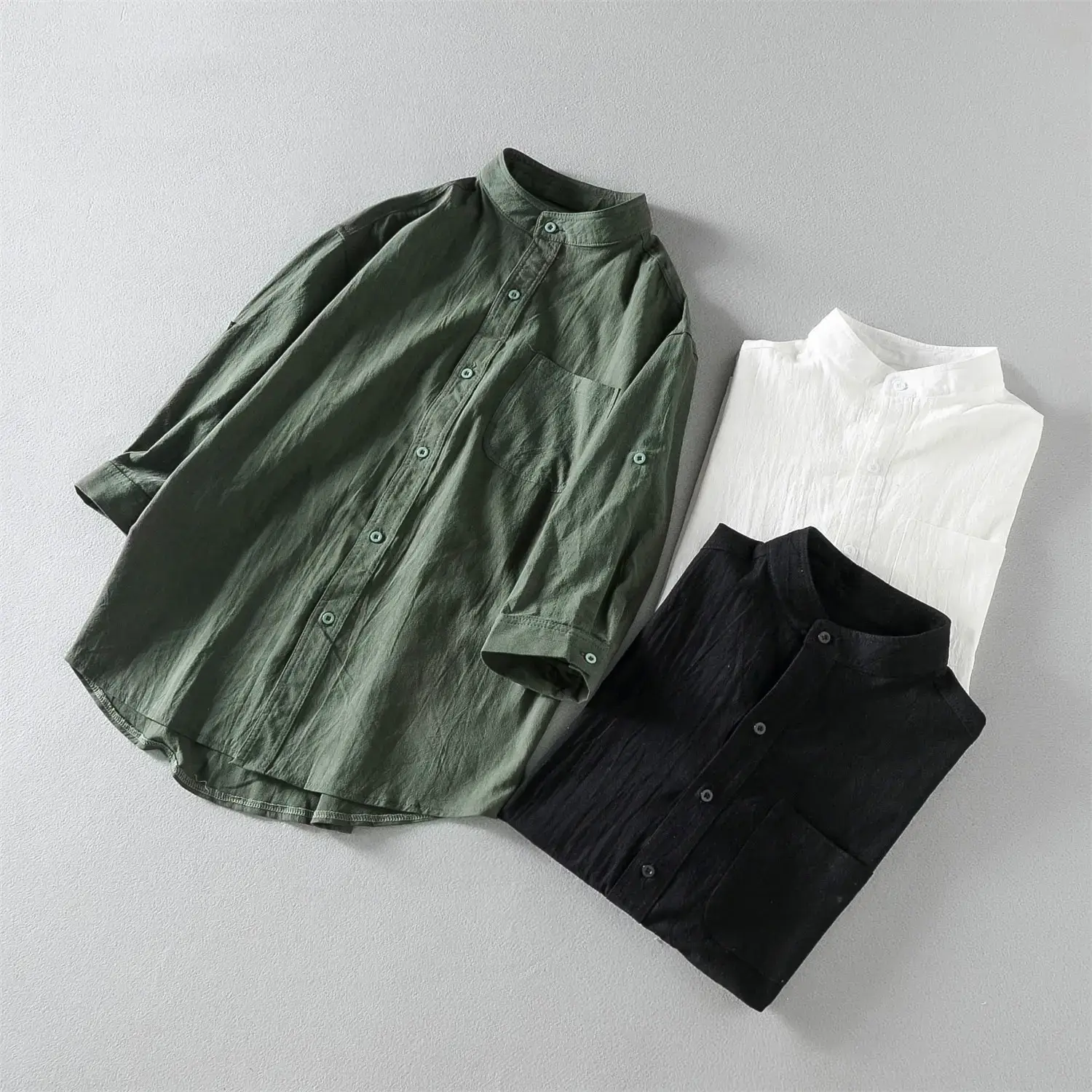 Men Linen Collar Shirt Black Half Sleeve Loose Fit — feature 10