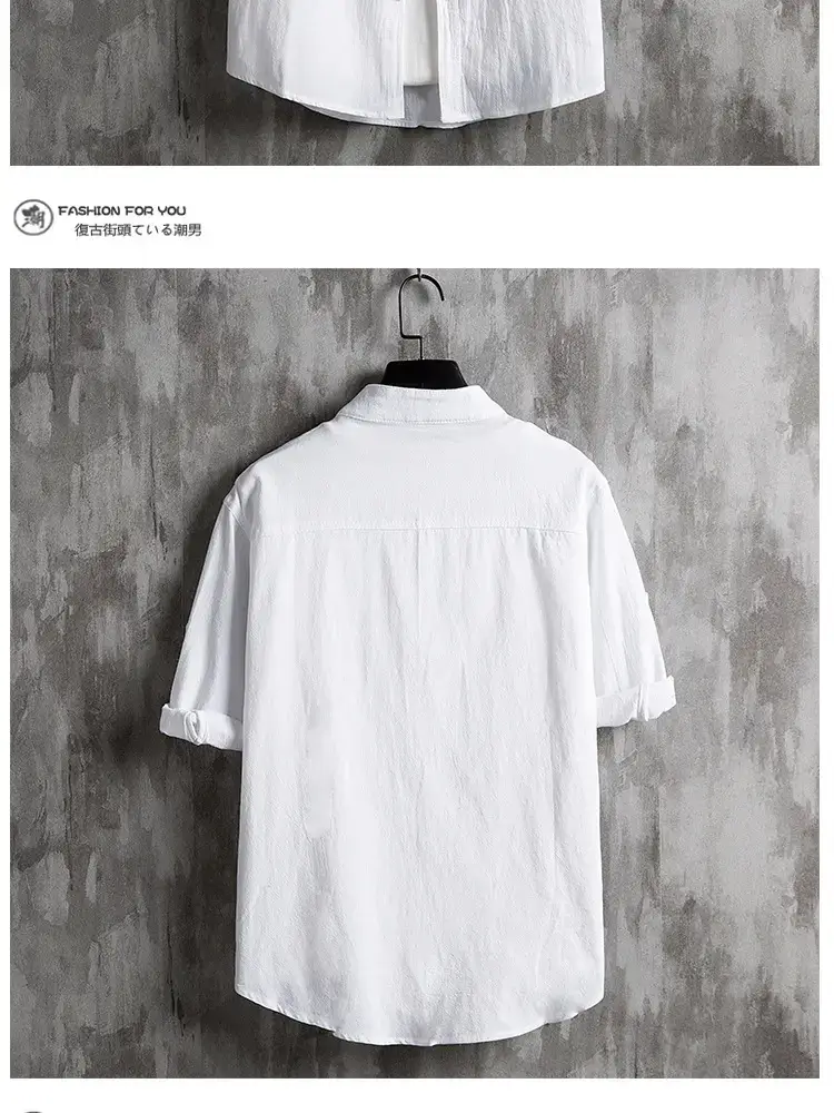Men Linen Collar Shirt Black Half Sleeve Loose Fit — feature 4