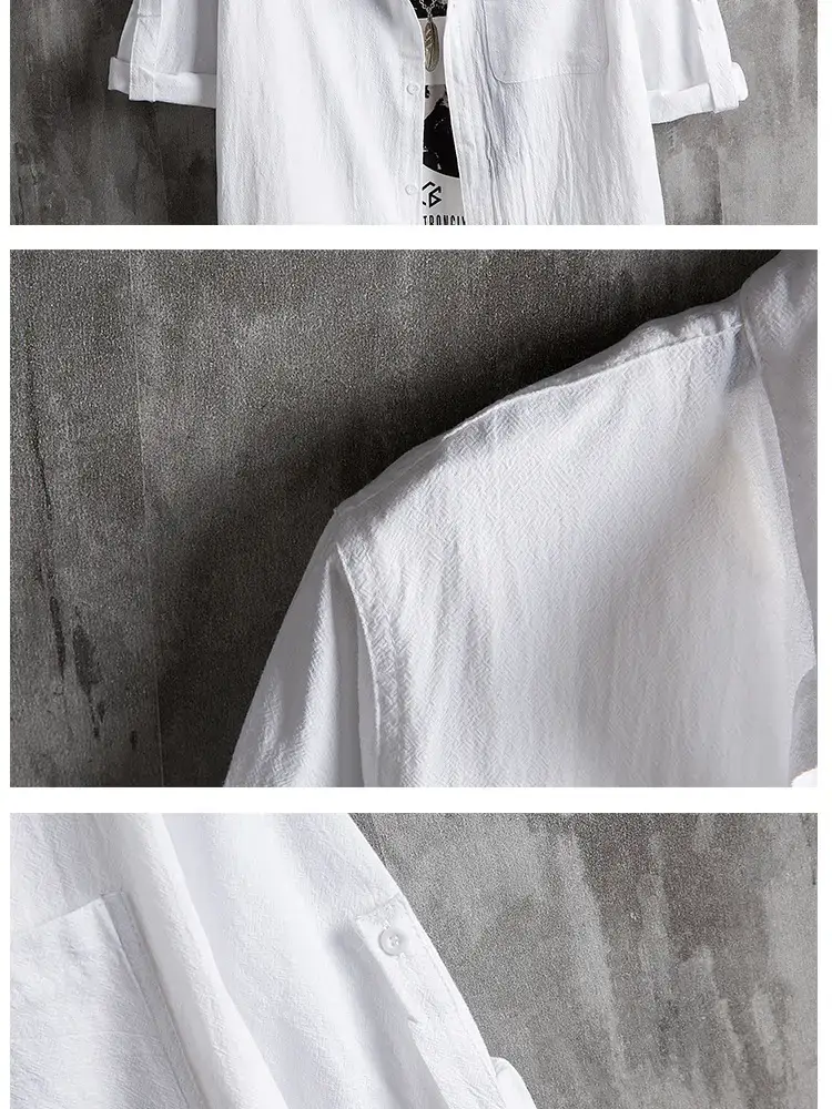 Men Linen Collar Shirt Black Half Sleeve Loose Fit — feature 8