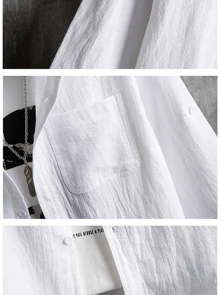 Men Linen Collar Shirt Black Half Sleeve Loose Fit — feature 9