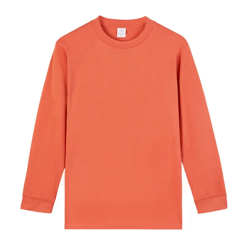 Men's Orange Long Sleeve Cotton T-Shirt 260g - Image 5