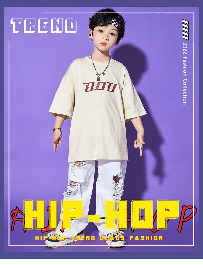 Hip Hop Kids Performance Suit Cream White Broken Pants — feature 1
