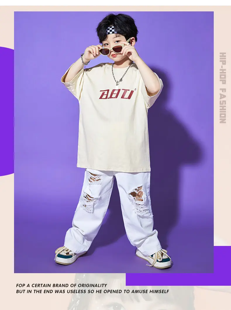 Hip Hop Kids Performance Suit Cream White Broken Pants — feature 10
