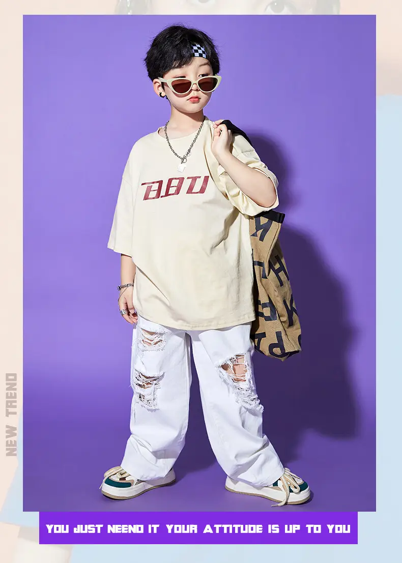 Hip Hop Kids Performance Suit Cream White Broken Pants — feature 11