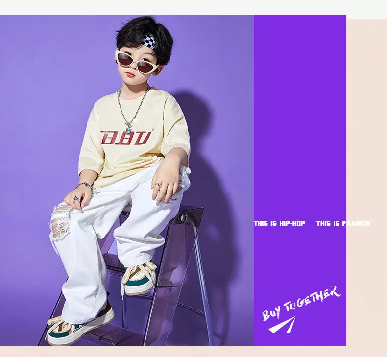 Hip Hop Kids Performance Suit Cream White Broken Pants — feature 12