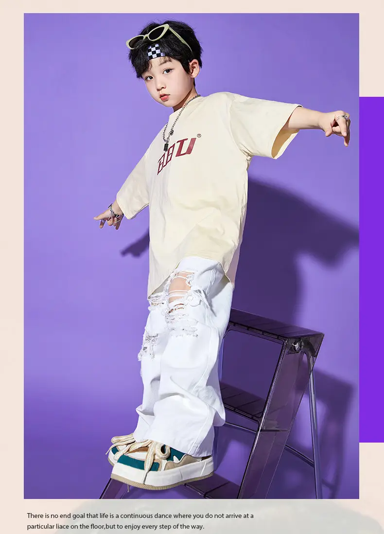 Hip Hop Kids Performance Suit Cream White Broken Pants — feature 13