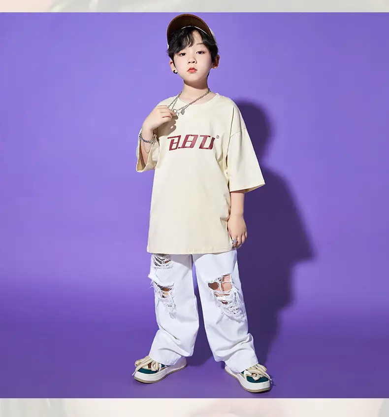 Hip Hop Kids Performance Suit Cream White Broken Pants — feature 14