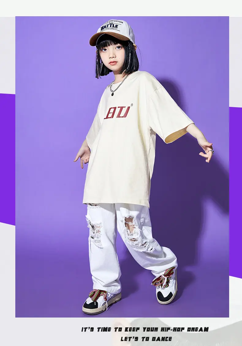 Hip Hop Kids Performance Suit Cream White Broken Pants — feature 17