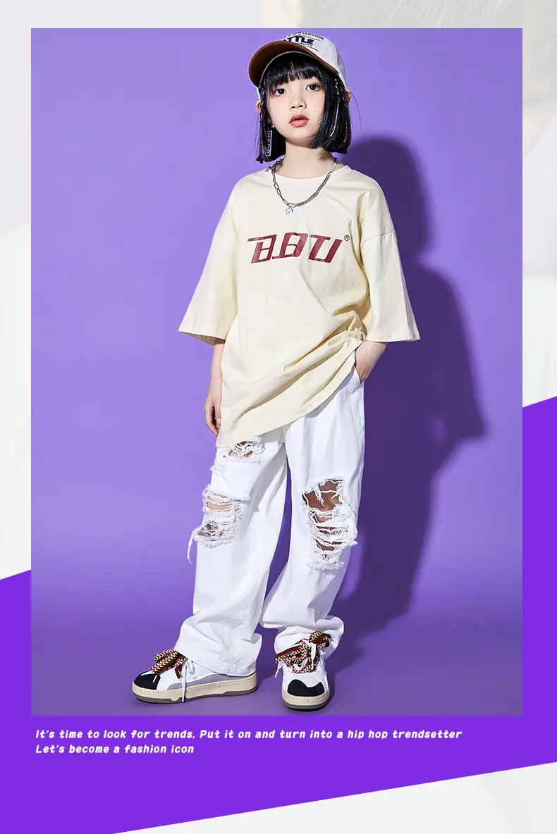 Hip Hop Kids Performance Suit Cream White Broken Pants — feature 18