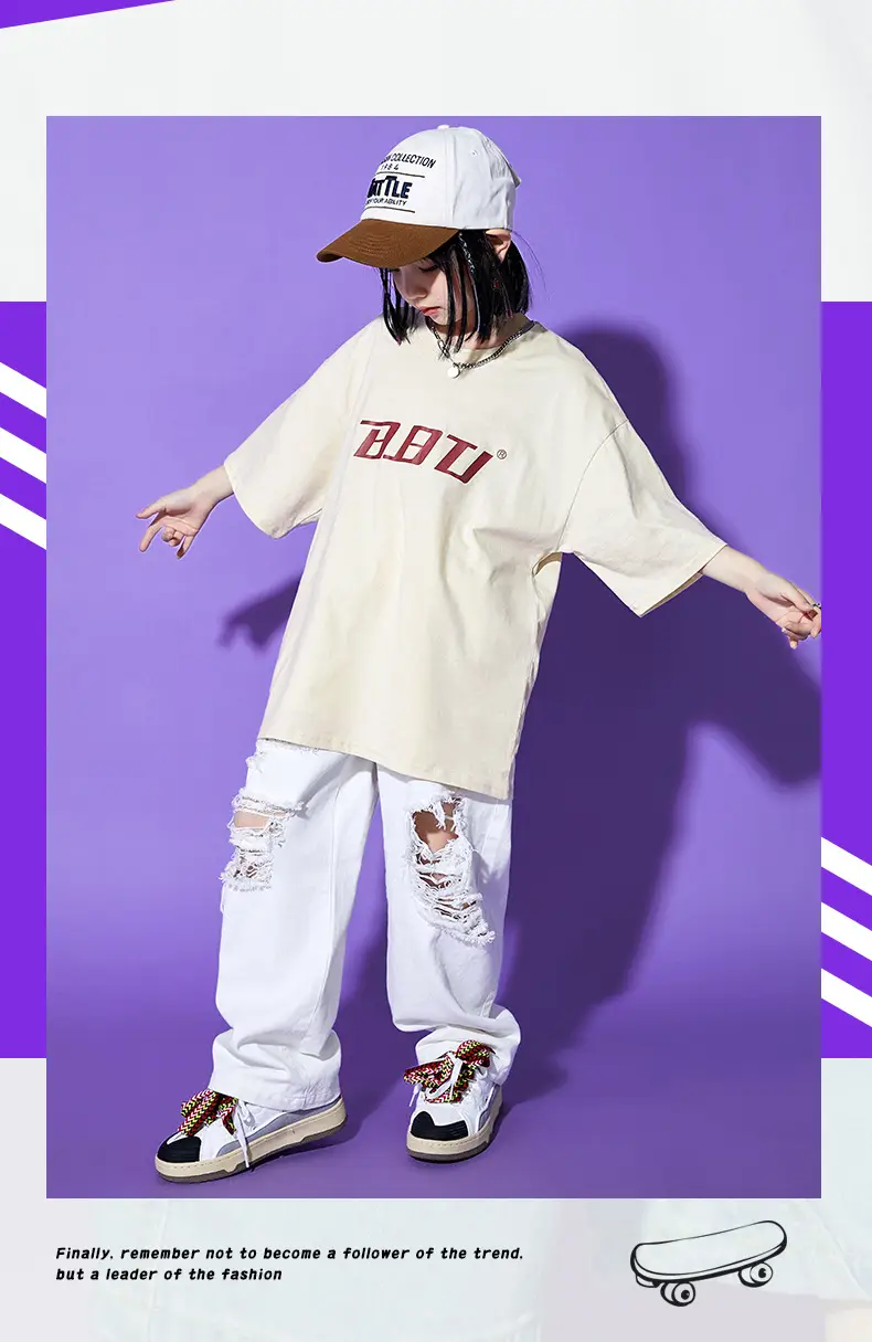 Hip Hop Kids Performance Suit Cream White Broken Pants — feature 19