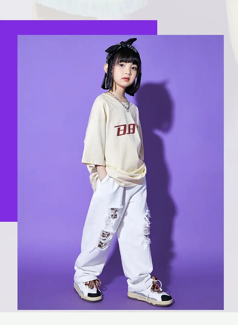 Hip Hop Kids Performance Suit Cream White Broken Pants — feature 20