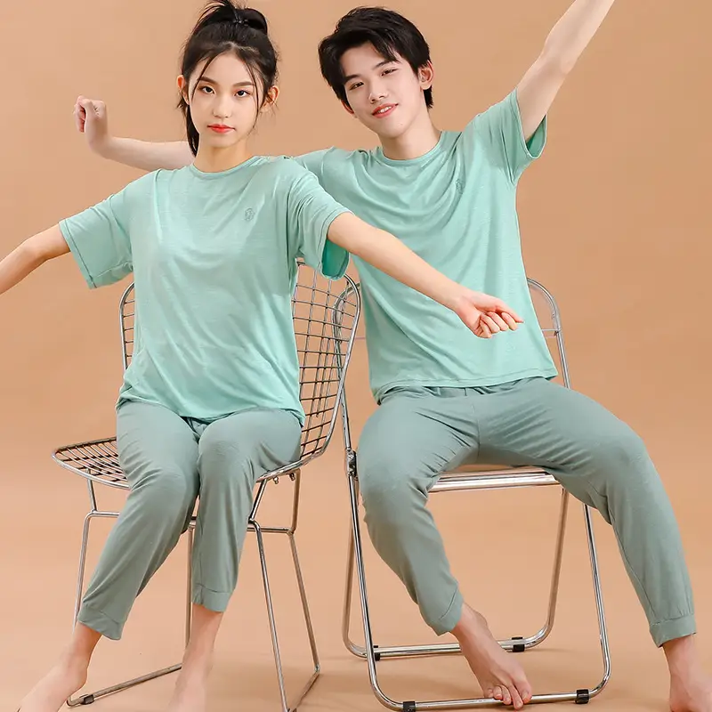 Summer T-Shirt Shorts Set for Boys Girls Solid Color - Image 7