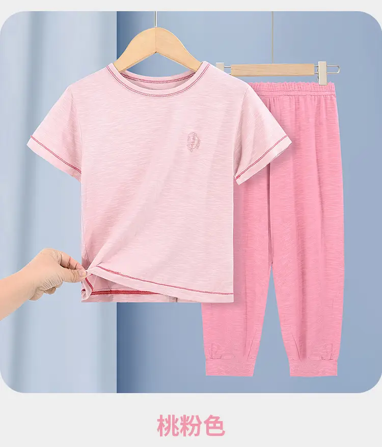 Summer T-Shirt Shorts Set for Boys Girls Solid Color — feature 11