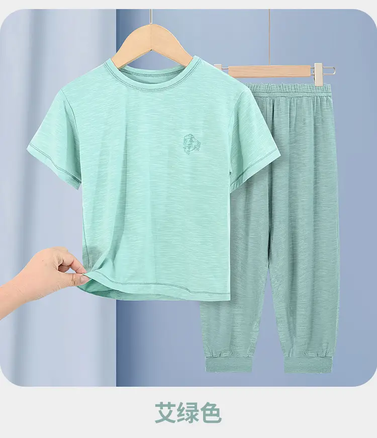 Summer T-Shirt Shorts Set for Boys Girls Solid Color — feature 12