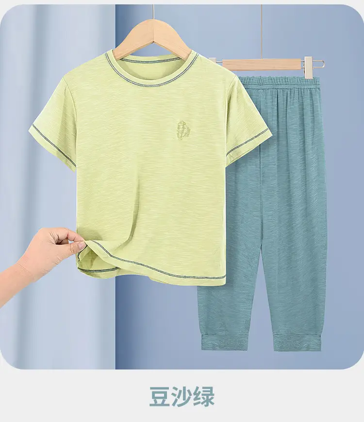 Summer T-Shirt Shorts Set for Boys Girls Solid Color — feature 13