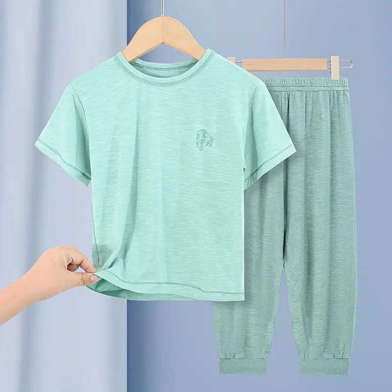 Summer T-Shirt Shorts Set for Boys Girls Solid Color - Image 2