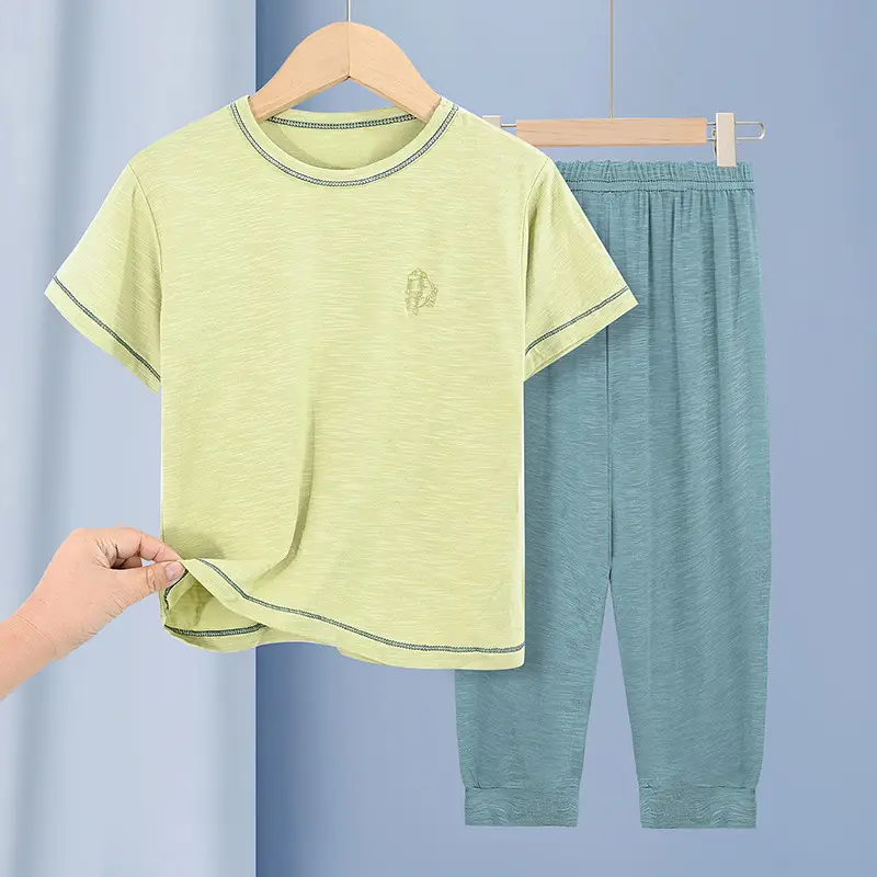 Summer T-Shirt Shorts Set for Boys Girls Solid Color - Image 3