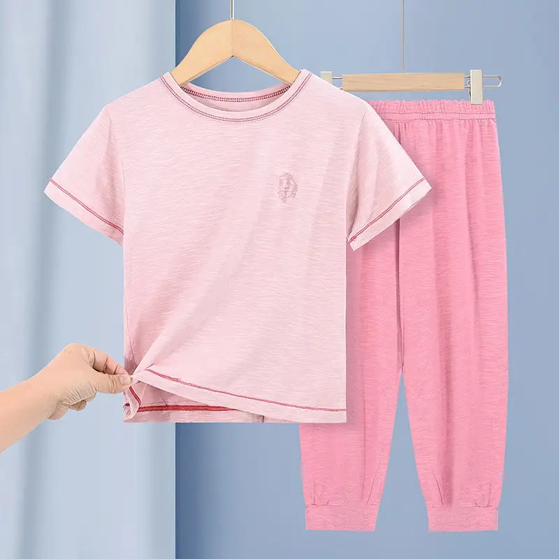 Summer T-Shirt Shorts Set for Boys Girls Solid Color - Image 4