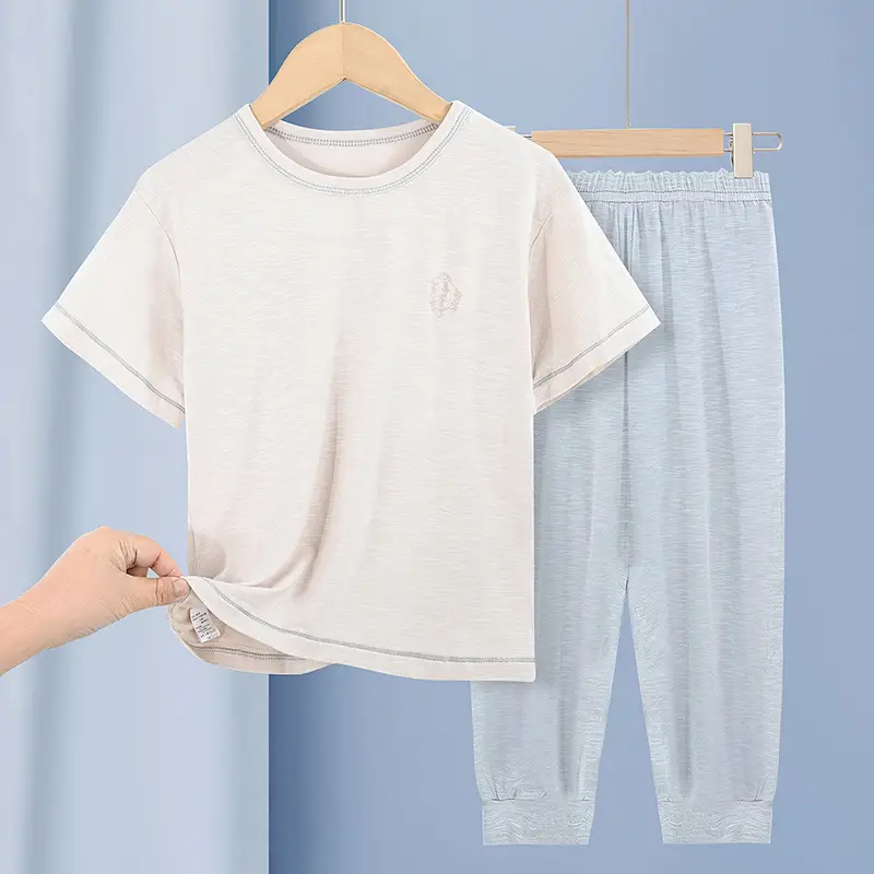 Summer T-Shirt Shorts Set for Boys Girls Solid Color - Image 5