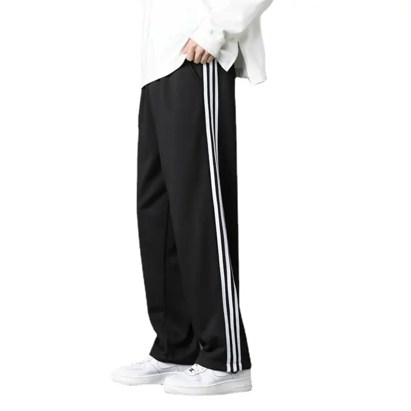 Men Black Drawstring Leg-Tied Pants with 3 Stripes - Image 17