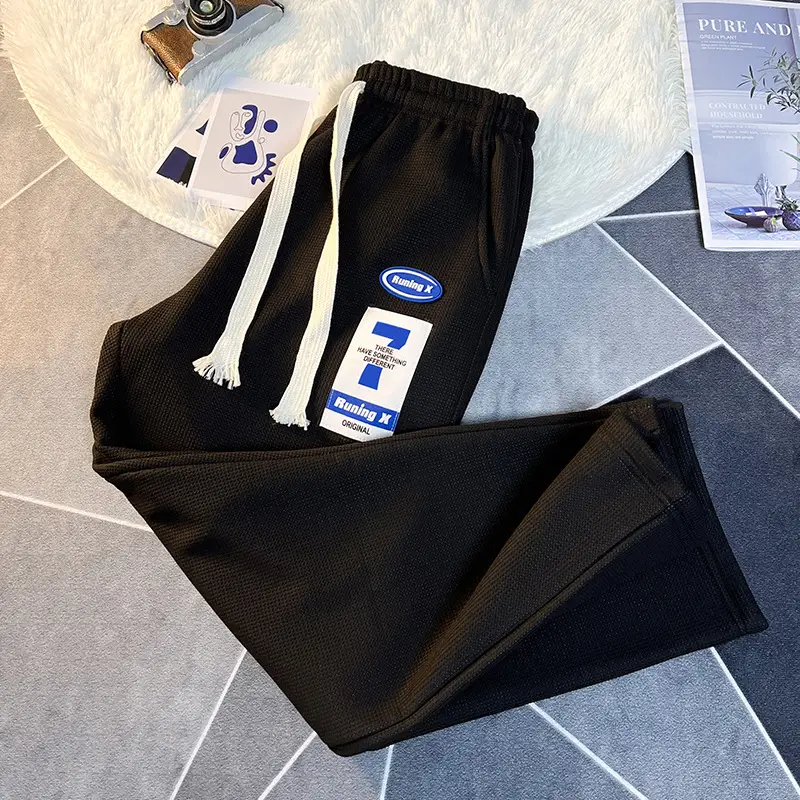 Men Black Drawstring Leg-Tied Pants with 3 Stripes - Image 10
